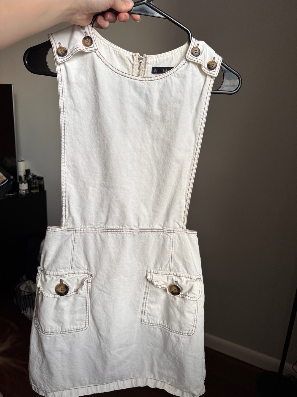 Zara Off-White Button Pocket Pinafore Dress